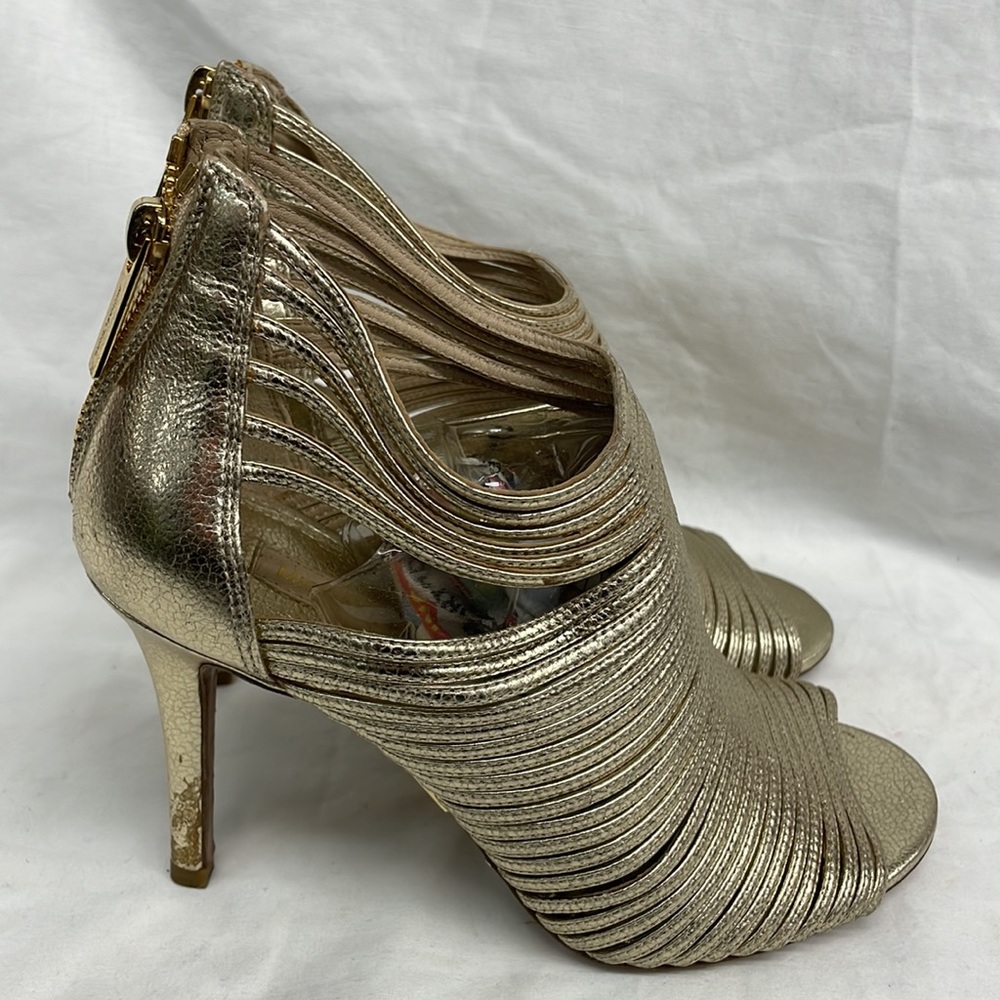 Michael Kors gold leather zip back heels ladies sz 5/35 - Picture 3 of 8